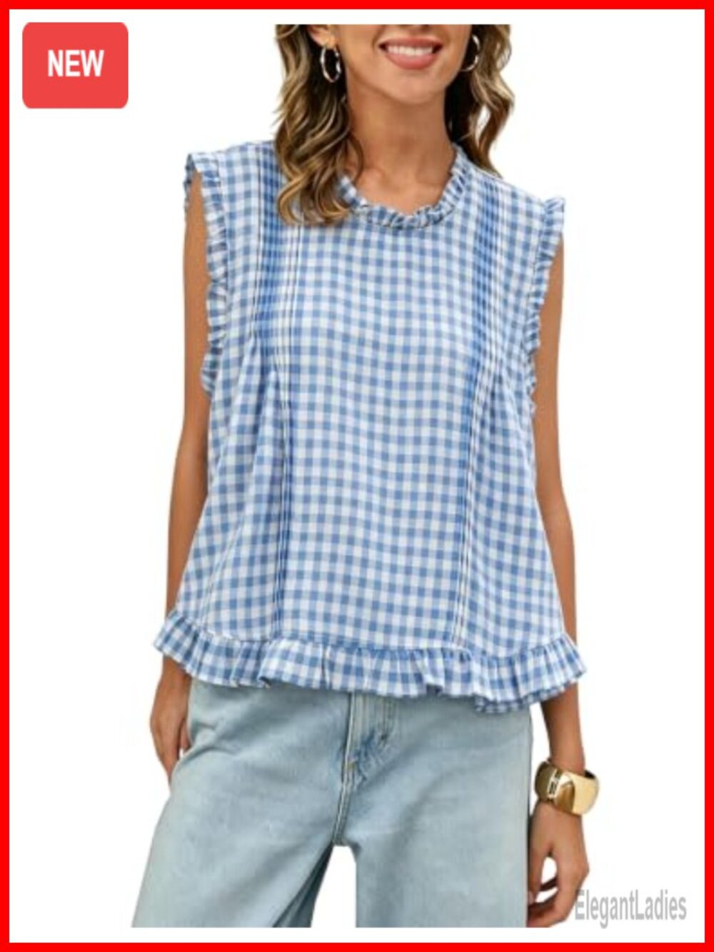 Womens Sleeveless Plaid Tank Top Retro Back Button Closure Vest